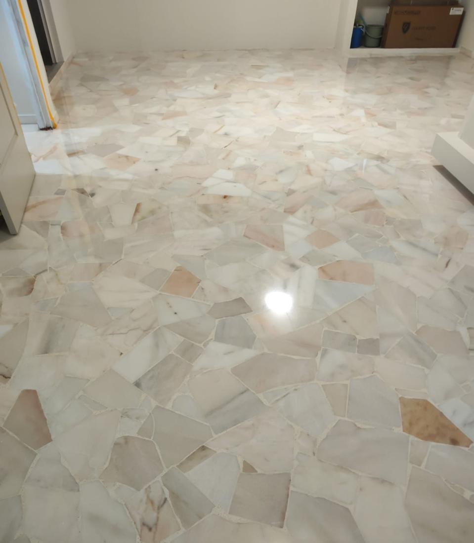 Restored crazy-paving marble floor