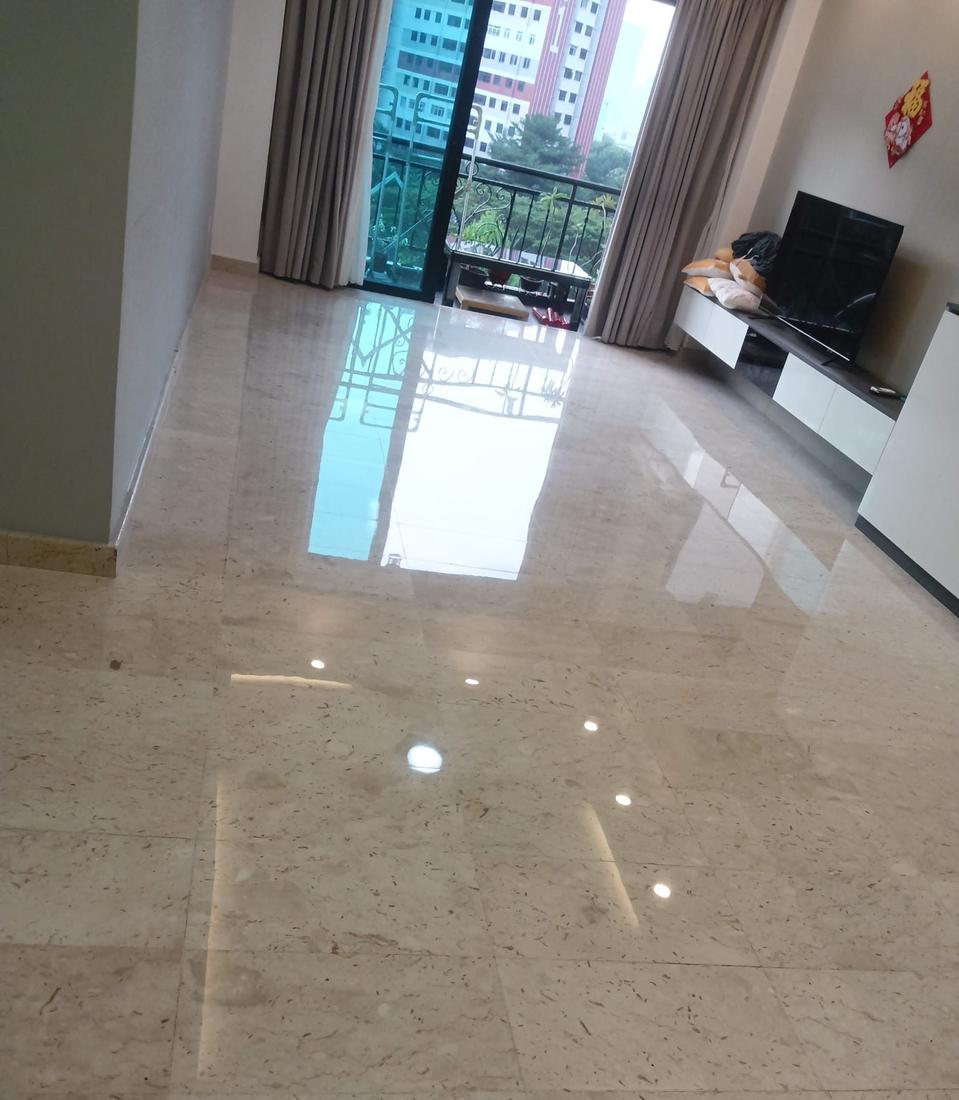 Polished marble living room leading to the balcony